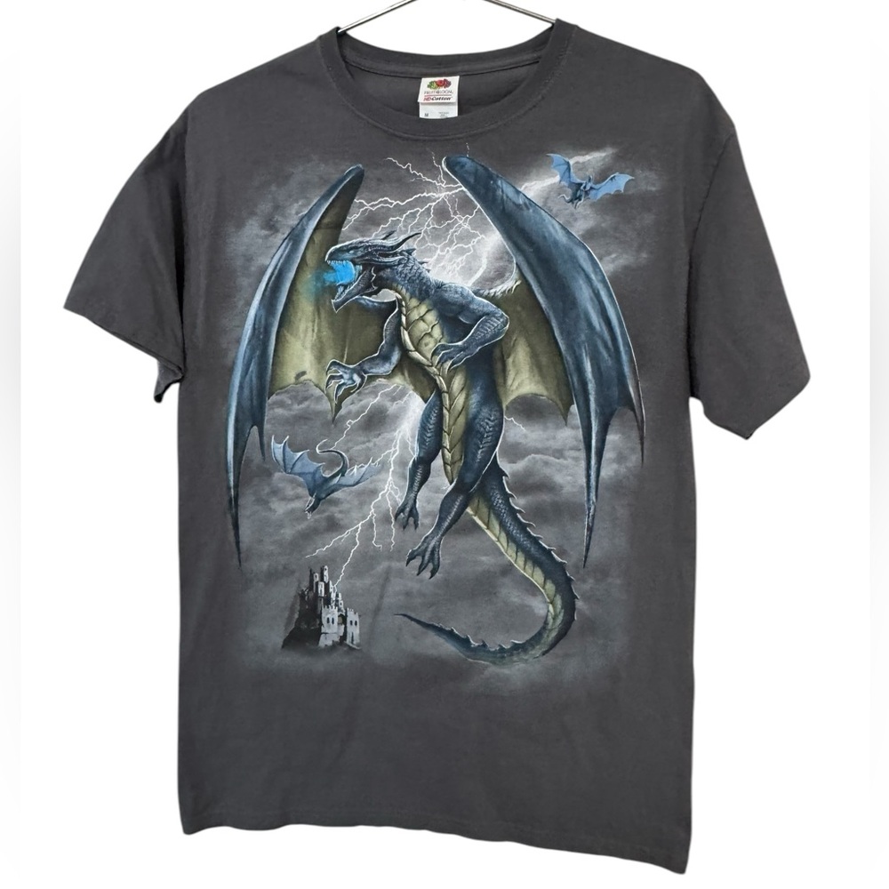 Gray Vintage Y2K Mystical Dragon Metal Rock Graphic Men’s M T-Shirt MINTY